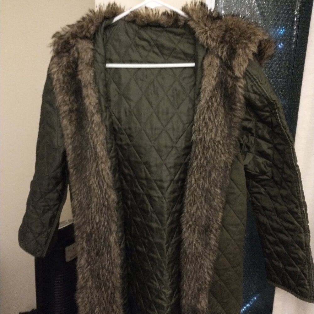 TOPSHOP LONG LINE QUILTED OLIVE GREEN WINTER COAT LINER